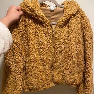 cropped teddy jacket, size small, tan